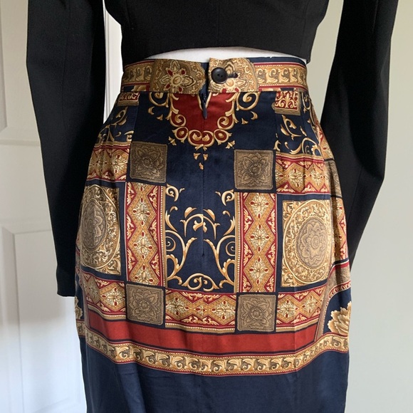 Renato Nico Silk - Blue and Gold Pencil Skirt Small - Picture 6 of 13